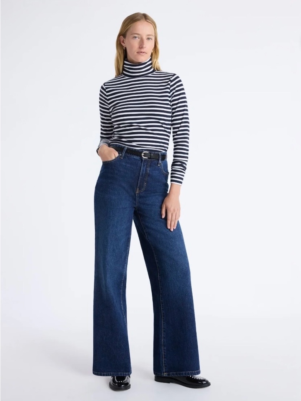 NWT Free Assembly High-Rise Wide Leg Women Jeans in Dark Blue Size 16